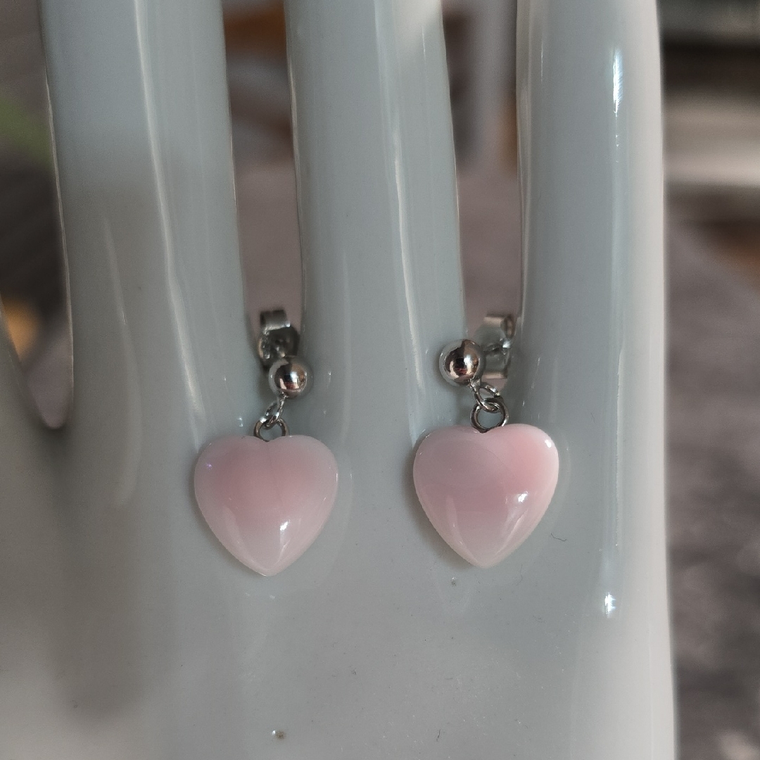 925 Sterling Silver Pink Conch Heart Drop Earrings 30$